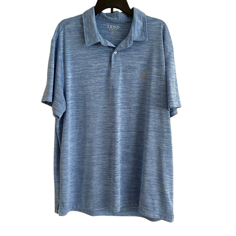 IZOD Golf Men XXL Blue Space Dye Heathered Short Sleeve Performance Polo Shirt